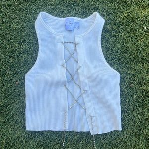 Oh Polly White Sparkly Crisscross Top